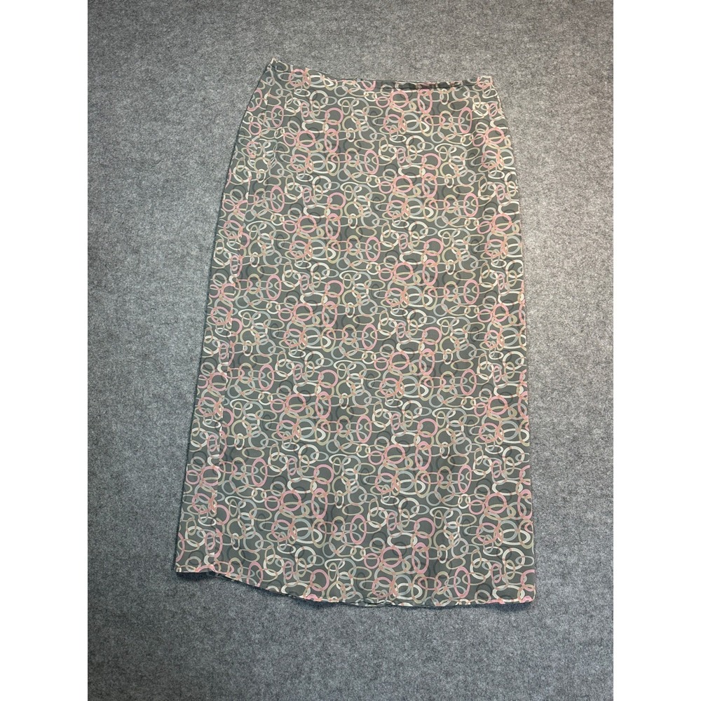 Old‎ Navy Collection Grey Pink Geometric Circle Print Midi Skirt Size 12 Lined